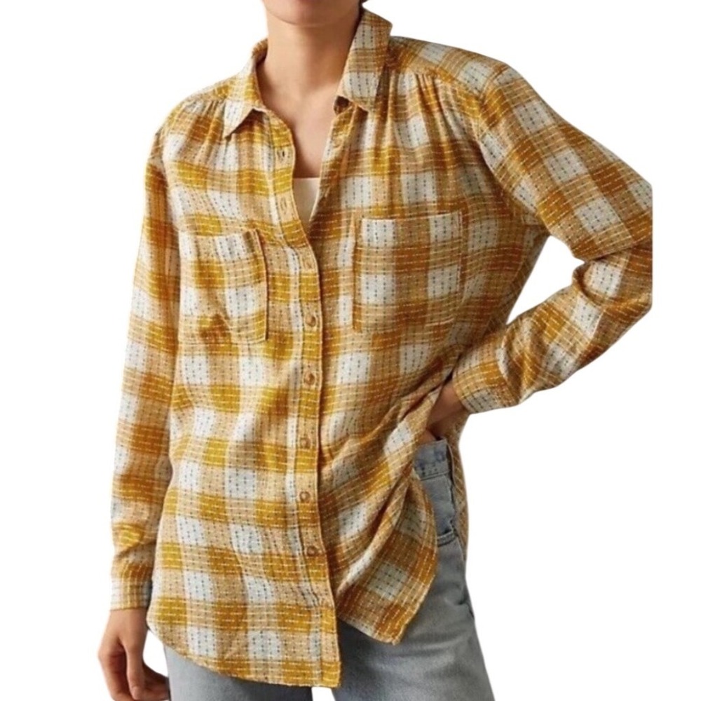 Anthropologie Pilcro Women's Relaxed Plaid Button Up Blouse Shirt Top Size Small